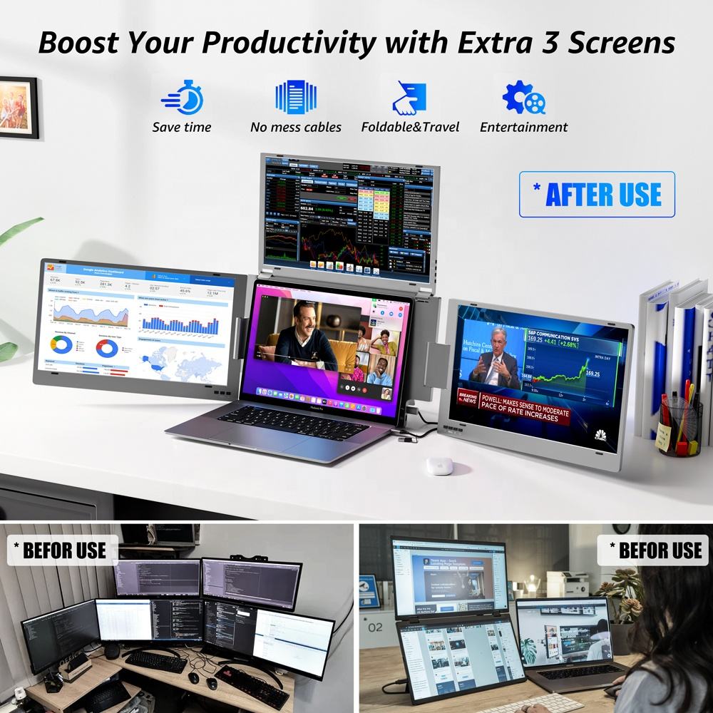 15.6" Triple Screen Laptop Extender Monitor, Portable USB-C Display