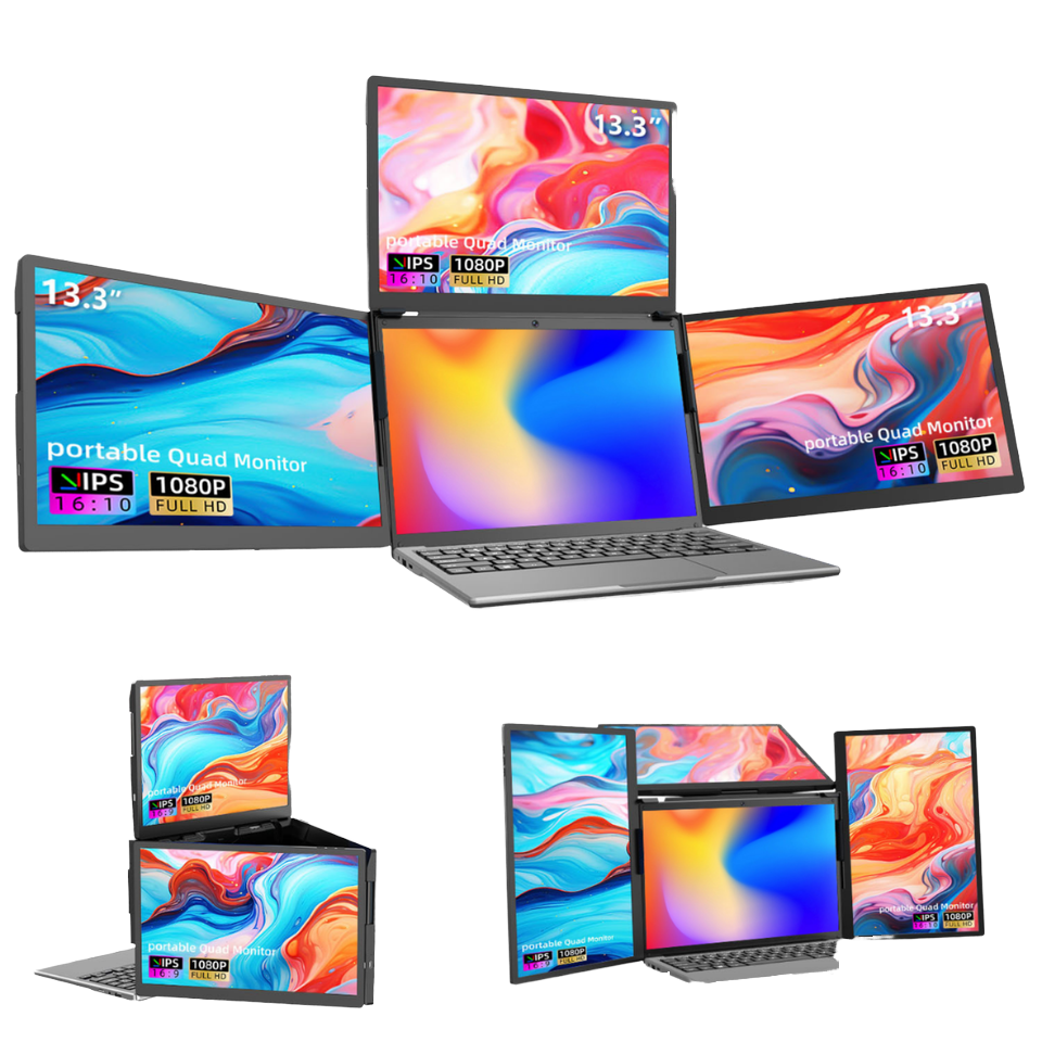 Portable Triple Monitor for Laptop 13.3" FHD TFT IPS Foldable